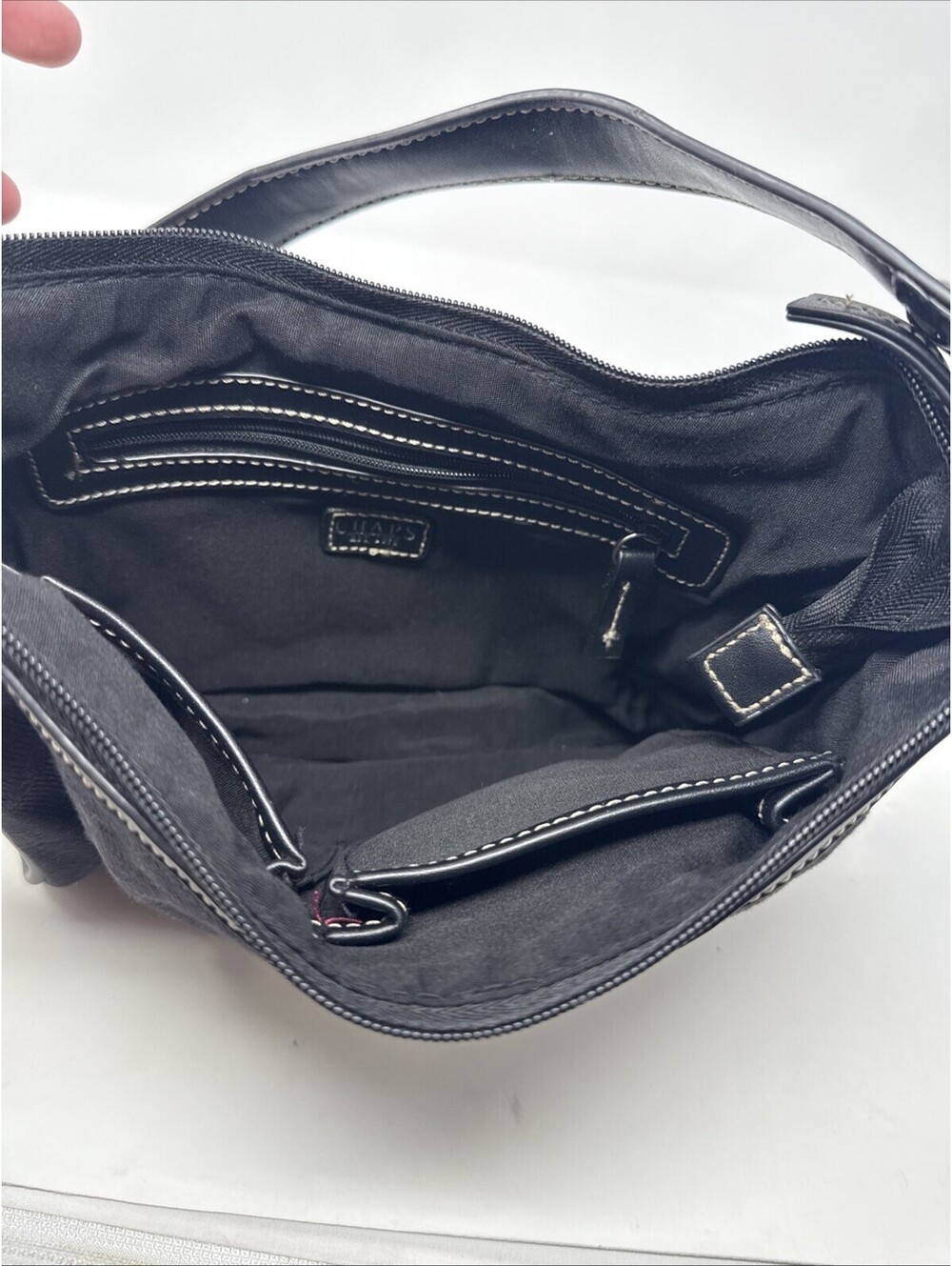 Chaps Black Handbag RN# 108833 Canvas/Leather - Picture 3 of 5